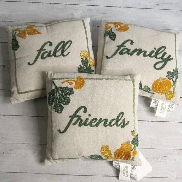 Celebrate Together 12" Throw Pillow Set Fall Family Friends Burlap Embroidered - Picture 1 of 7